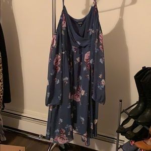 Blue floral long sleeve cold shoulder dress